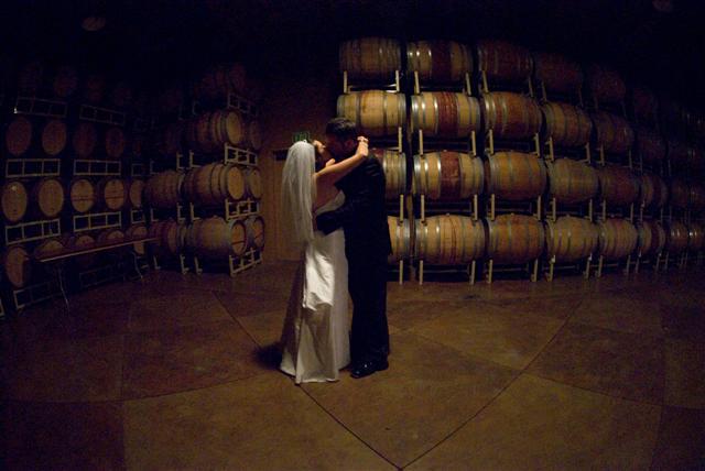 The wine barrel room